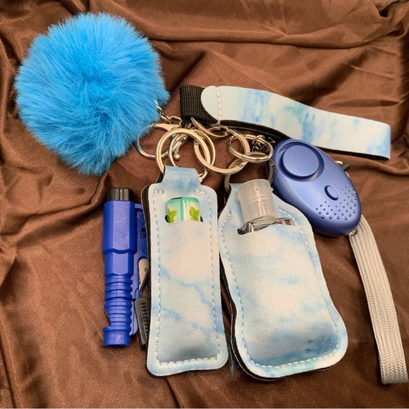 Self Defense Personal Keychain Set Blue Woman/Girl Protection - Picture 1 of 2